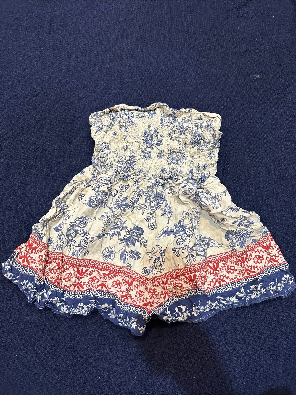 Jessica Simpson Cream, Blue & Red Floral Strapless Romper